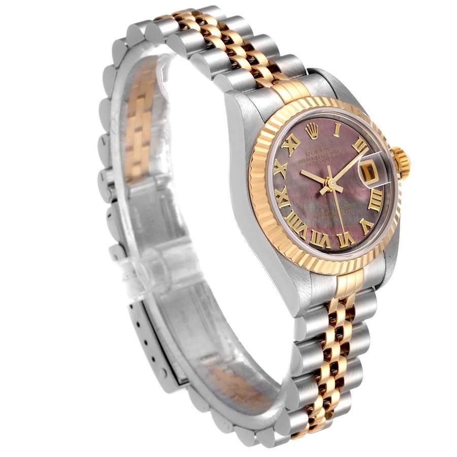 Rolex Datejust Steel Yellow Gold Black MOP Ladies Watch 79173 Box Papers In Excellent Condition For Sale In Atlanta, GA