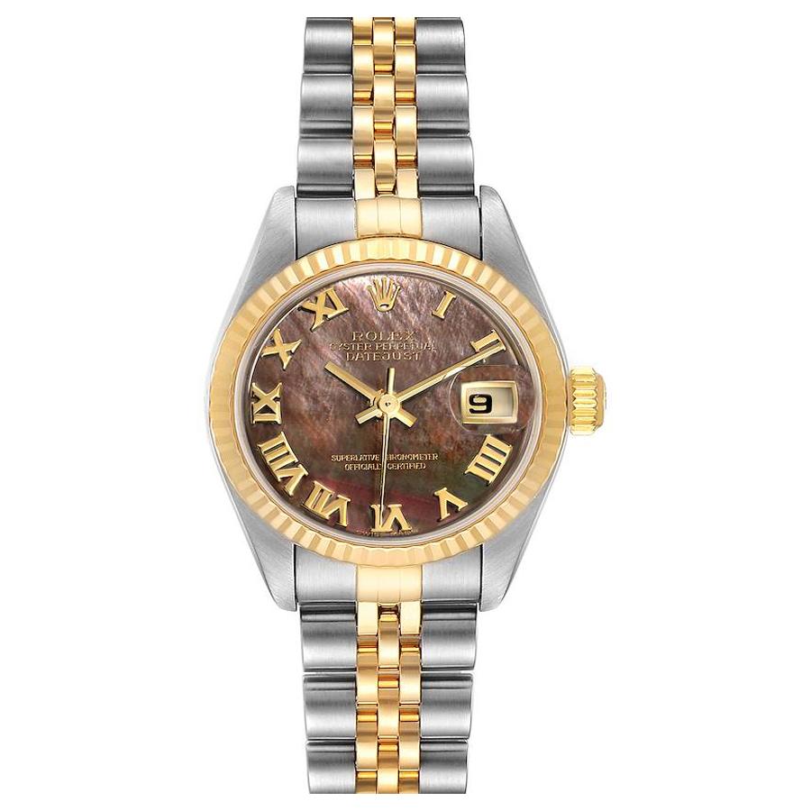 Rolex Datejust Steel Yellow Gold Black MOP Ladies Watch 79173 Box Papers For Sale