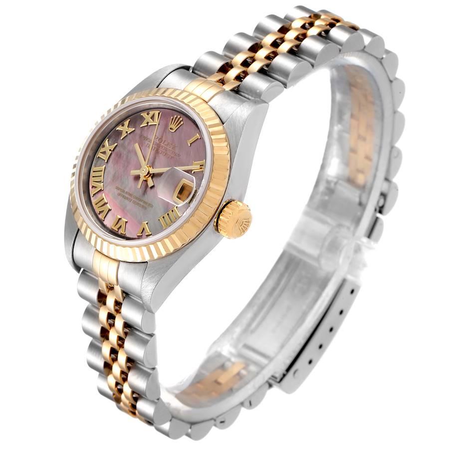 Women's Rolex Datejust Steel Yellow Gold Black MOP Roman Dial Ladies Watch 79173 For Sale