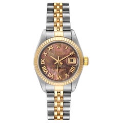 Rolex Datejust Steel Yellow Gold Black MOP Roman Dial Ladies Watch 79173