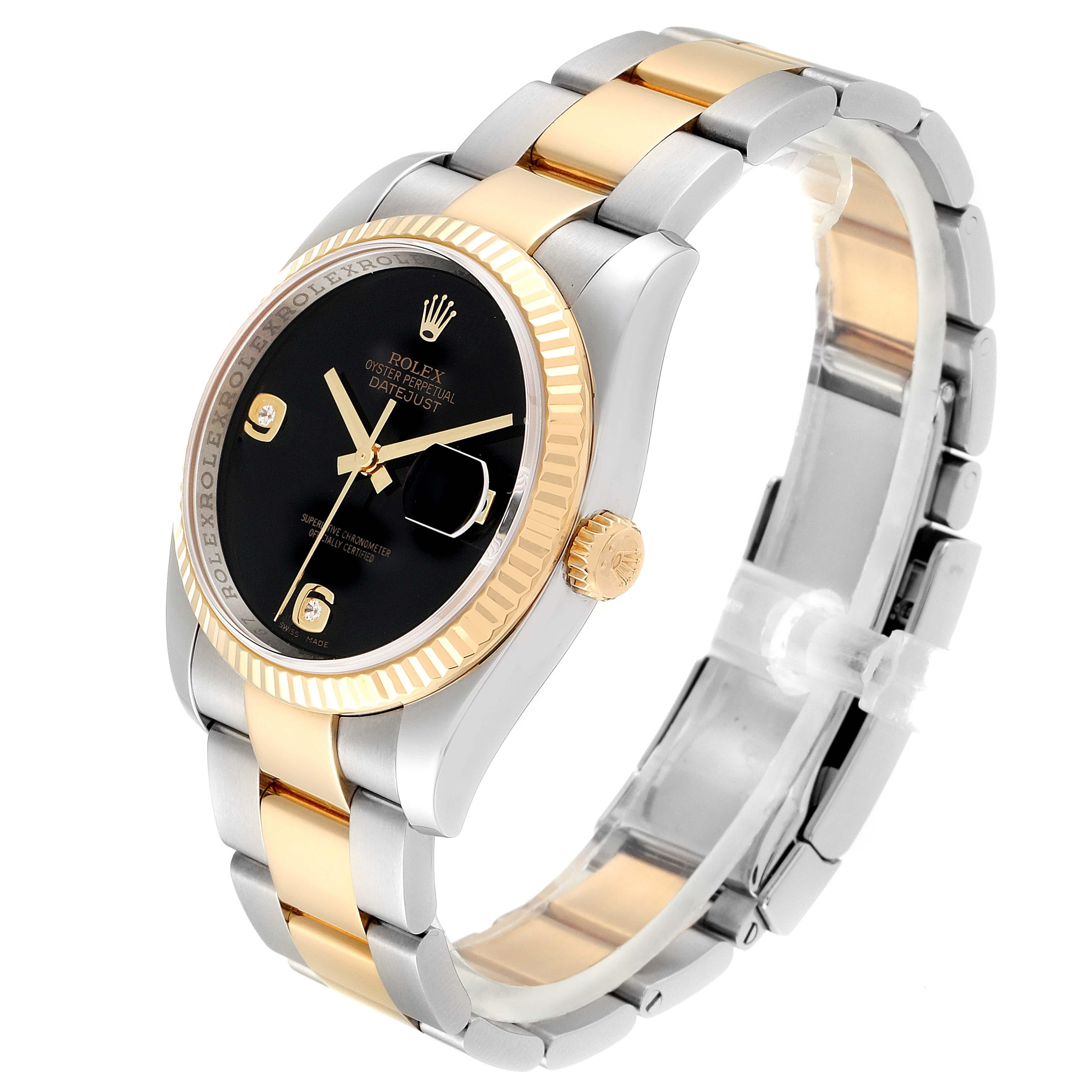Rolex Datejust Stahl Gelbgold Schwarzer Onyx Diamant Herrenuhr 116233 im Zustand „Hervorragend“ im Angebot in Atlanta, GA