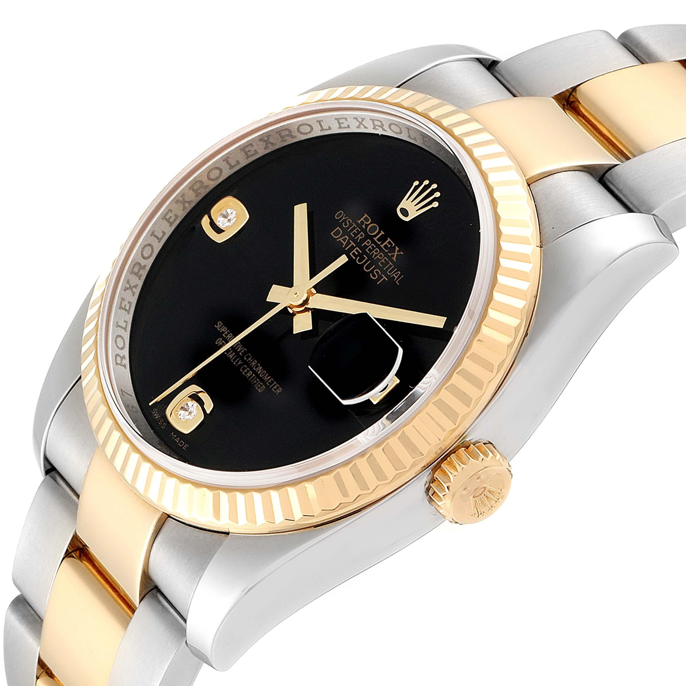 Rolex Datejust Stahl Gelbgold Schwarzer Onyx Diamant Herrenuhr 116233 im Angebot 2