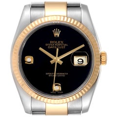 Rolex Datejust Stahl Gelbgold Schwarzer Onyx Diamant Herrenuhr 116233