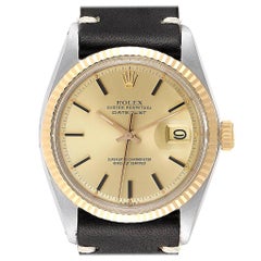 Rolex Datejust Steel Yellow Gold Black Strap Vintage Men
s Watch 1601