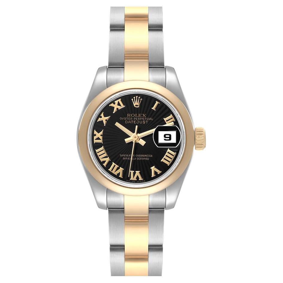 Rolex Datejust Steel Yellow Gold Black Sunbeam Dial Ladies Watch 179163 Box Card en vente