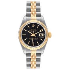 Rolex Datejust Steel Yellow Gold Black Tapestry Dial Ladies Watch 69173