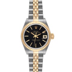 Rolex Datejust Steel Yellow Gold Black Tapestry Dial Ladies Watch 69173