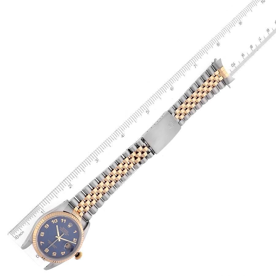 Rolex Datejust Stahl Gelbgold Blaues Jahrestag-Zifferblatt Herrenuhr 16233 im Angebot 7