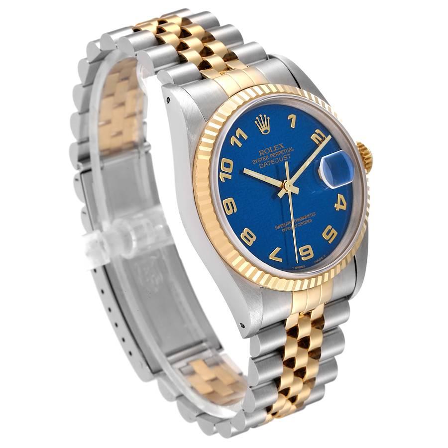 Rolex Datejust Stahl Gelbgold Blaues Jahrestag-Zifferblatt Herrenuhr 16233 im Zustand „Hervorragend“ im Angebot in Atlanta, GA