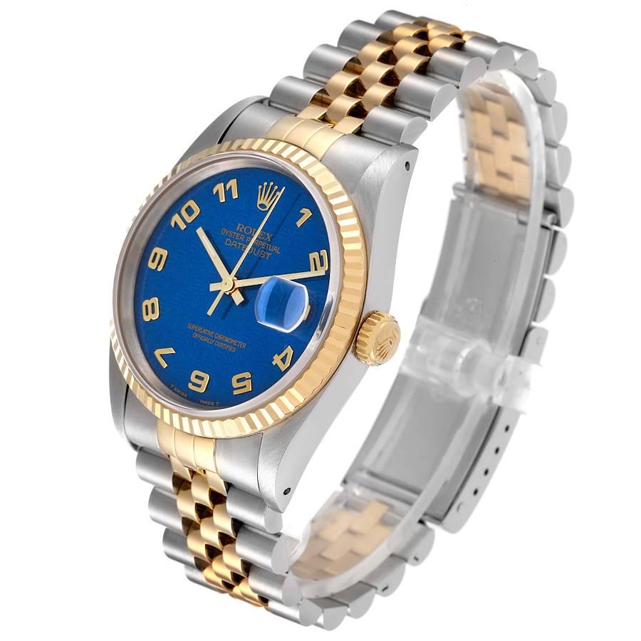 Rolex Datejust Stahl Gelbgold Blaues Jahrestag-Zifferblatt Herrenuhr 16233 im Angebot 1