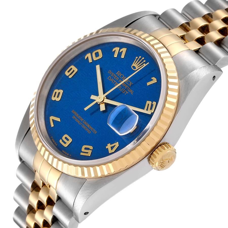 Rolex Datejust Stahl Gelbgold Blaues Jahrestag-Zifferblatt Herrenuhr 16233 im Angebot 2
