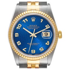 Rolex Datejust Steel Yellow Gold Blue Anniversary Dial Mens Watch 16233