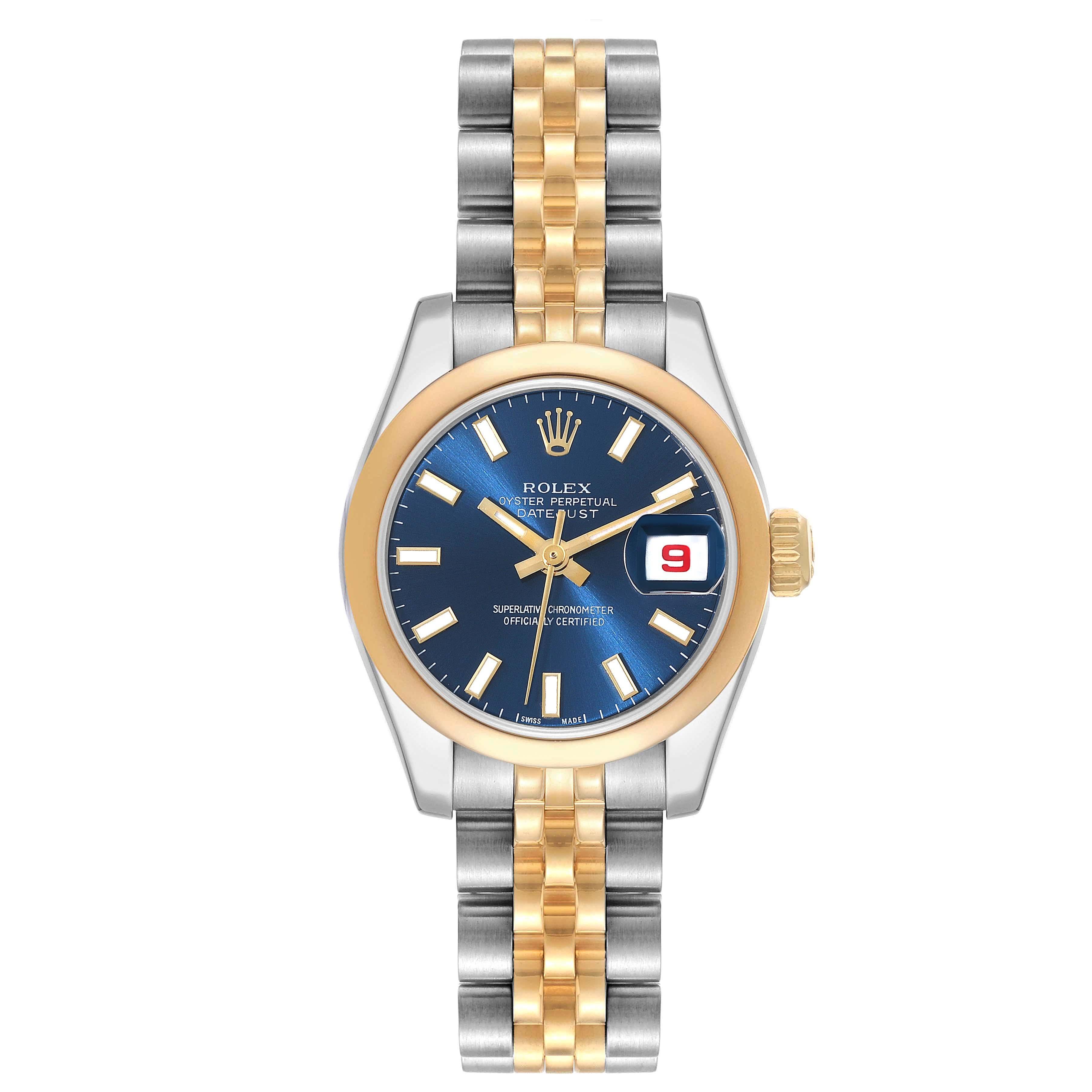 Rolex Montre Datejust en acier, or jaune et cadran bleu, pour femmes 179163 en vente 2