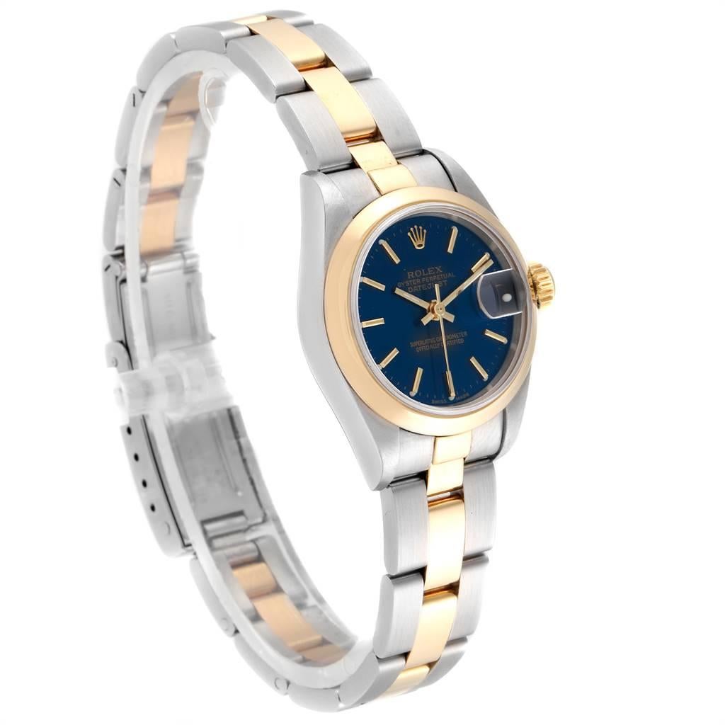 Rolex Datejust Steel Yellow Gold Blue Dial Ladies Watch 69163 In Excellent Condition In Atlanta, GA