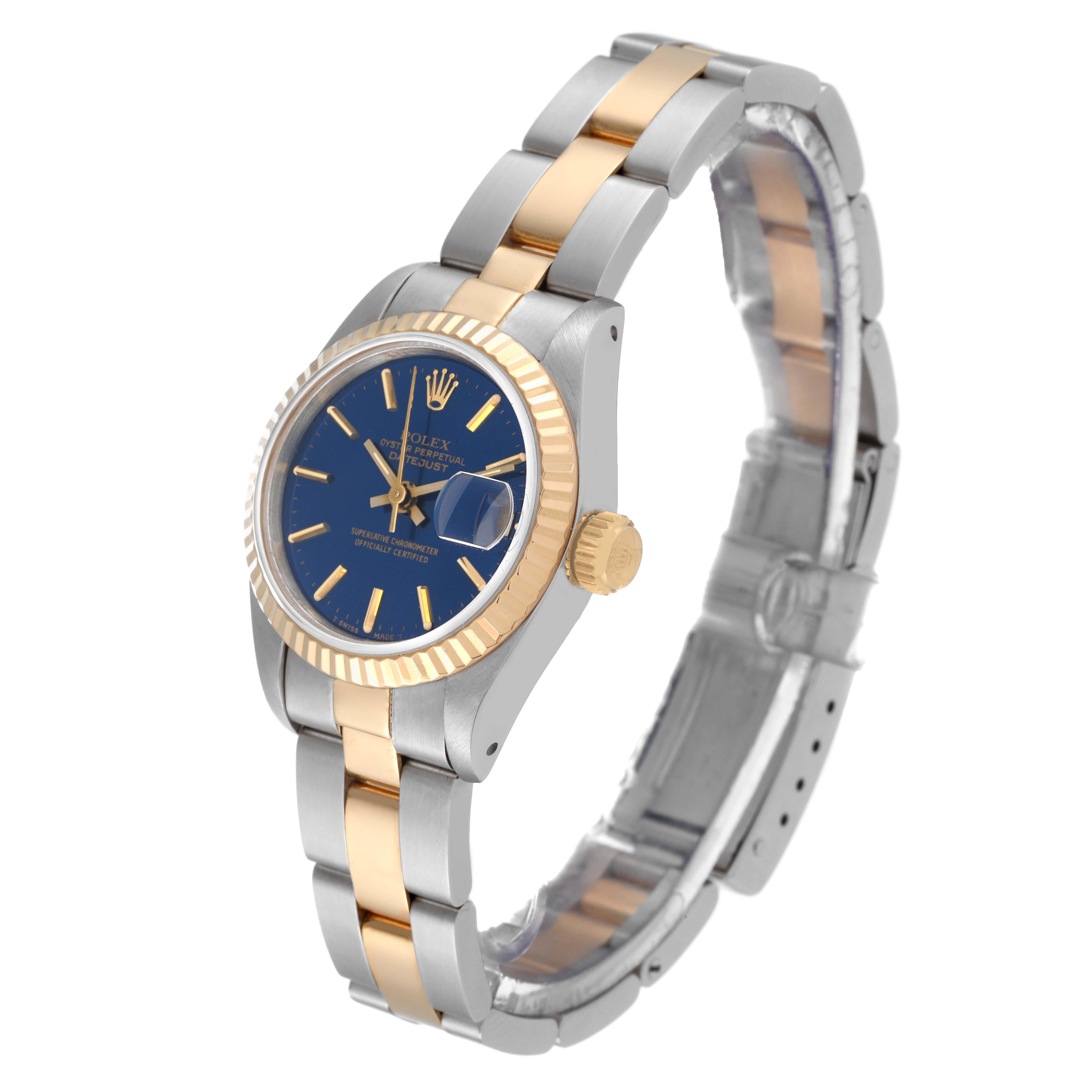 Women's Rolex Datejust Steel Yellow Gold Blue Dial Ladies Watch 69173 Box Papers