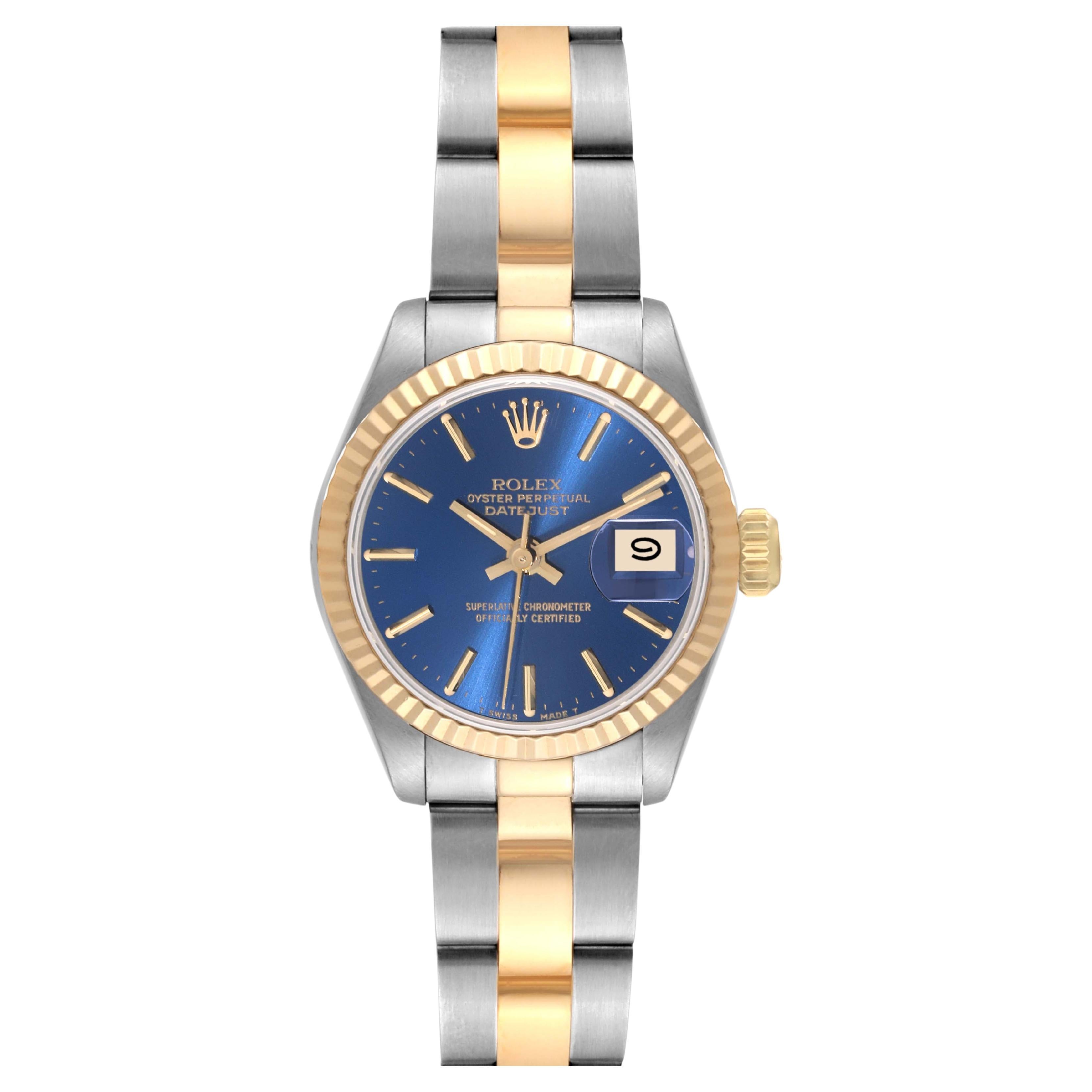 Rolex Datejust Steel Yellow Gold Blue Dial Ladies Watch 69173 Box Papers