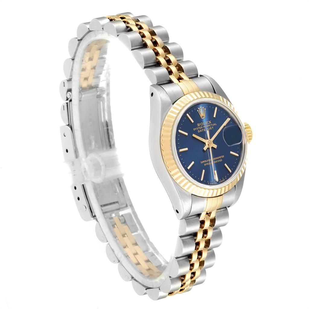 Rolex Datejust Steel Yellow Gold Blue Dial Ladies Watch 69173 In Excellent Condition For Sale In Atlanta, GA