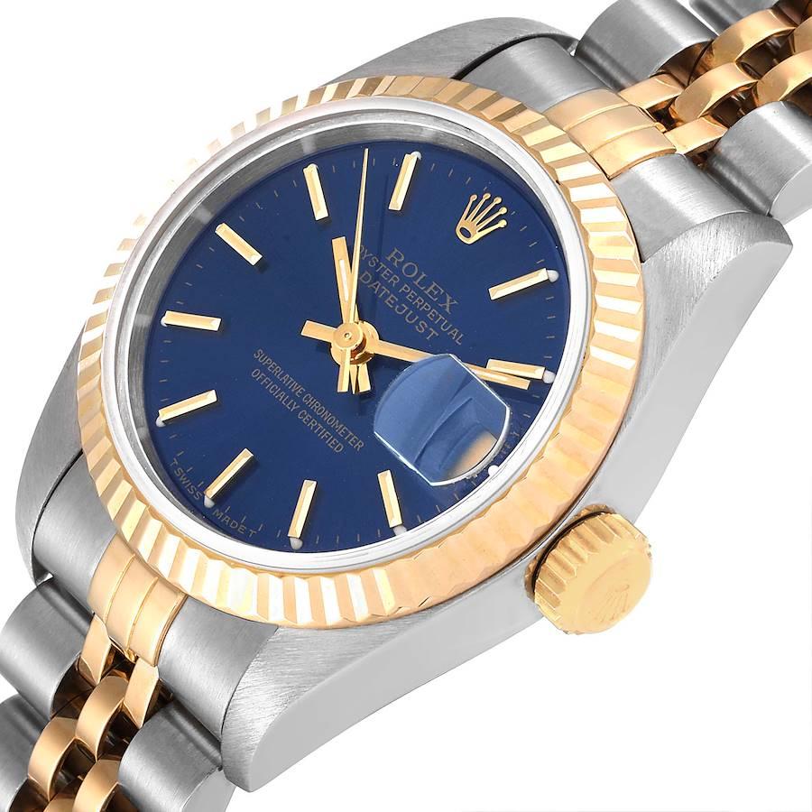 Rolex Datejust Steel Yellow Gold Blue Dial Ladies Watch 69173 In Excellent Condition In Atlanta, GA