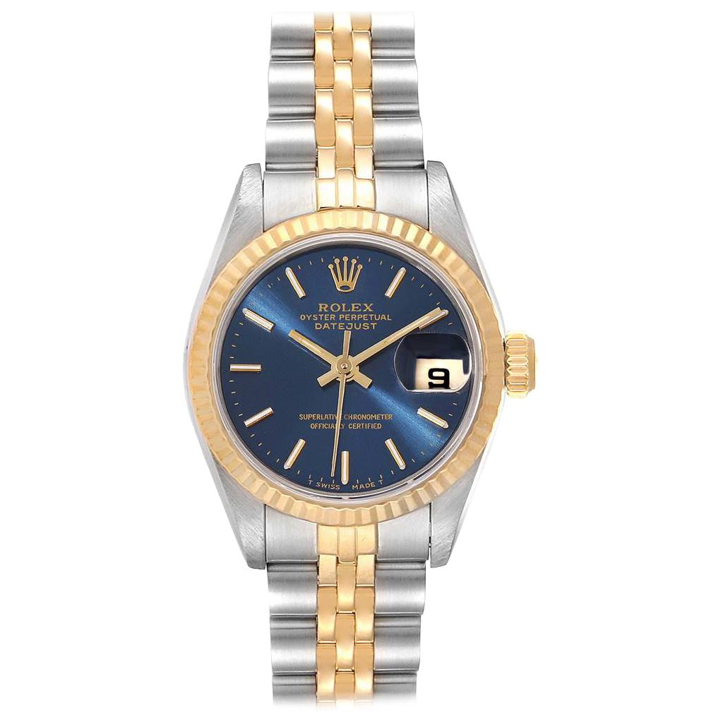 Rolex Datejust Steel Yellow Gold Blue Dial Ladies Watch 69173 For Sale
