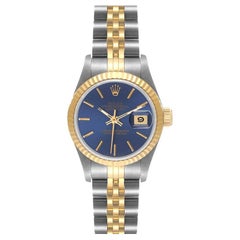 Vintage Rolex Datejust Steel Yellow Gold Blue Dial Ladies Watch 69173 Unworn NOS
