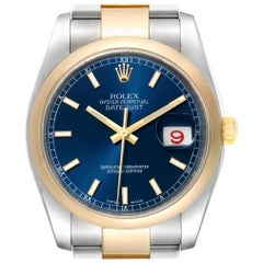 Rolex Datejust Steel Yellow Gold Blue Dial Men's Watch 116203 Box Card