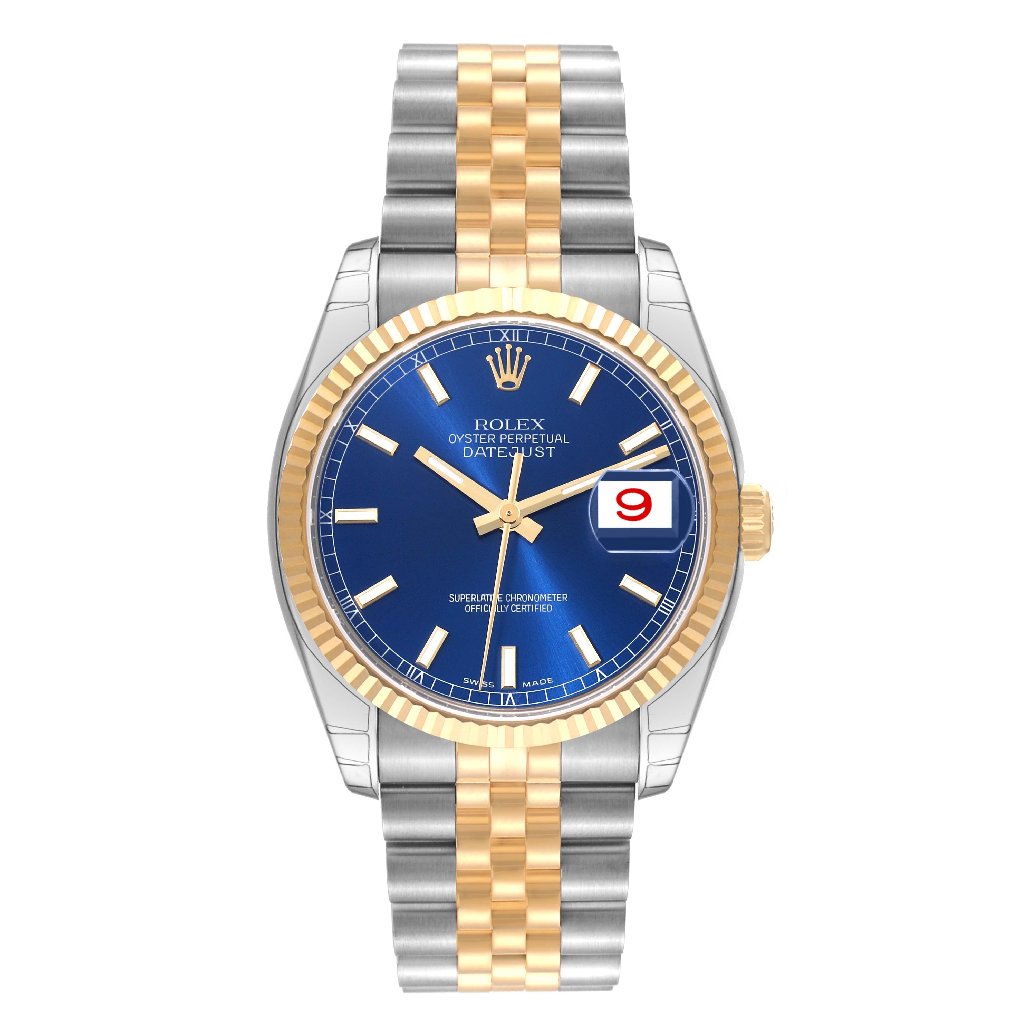 Rolex Datejust Steel Yellow Gold Blue Dial Mens Watch 116233 Box Papers For Sale 2