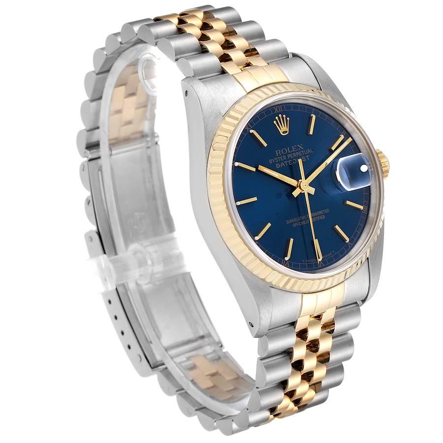 Rolex Datejust Steel Yellow Gold Blue Dial Men's Watch 16233 In Excellent Condition In Atlanta, GA