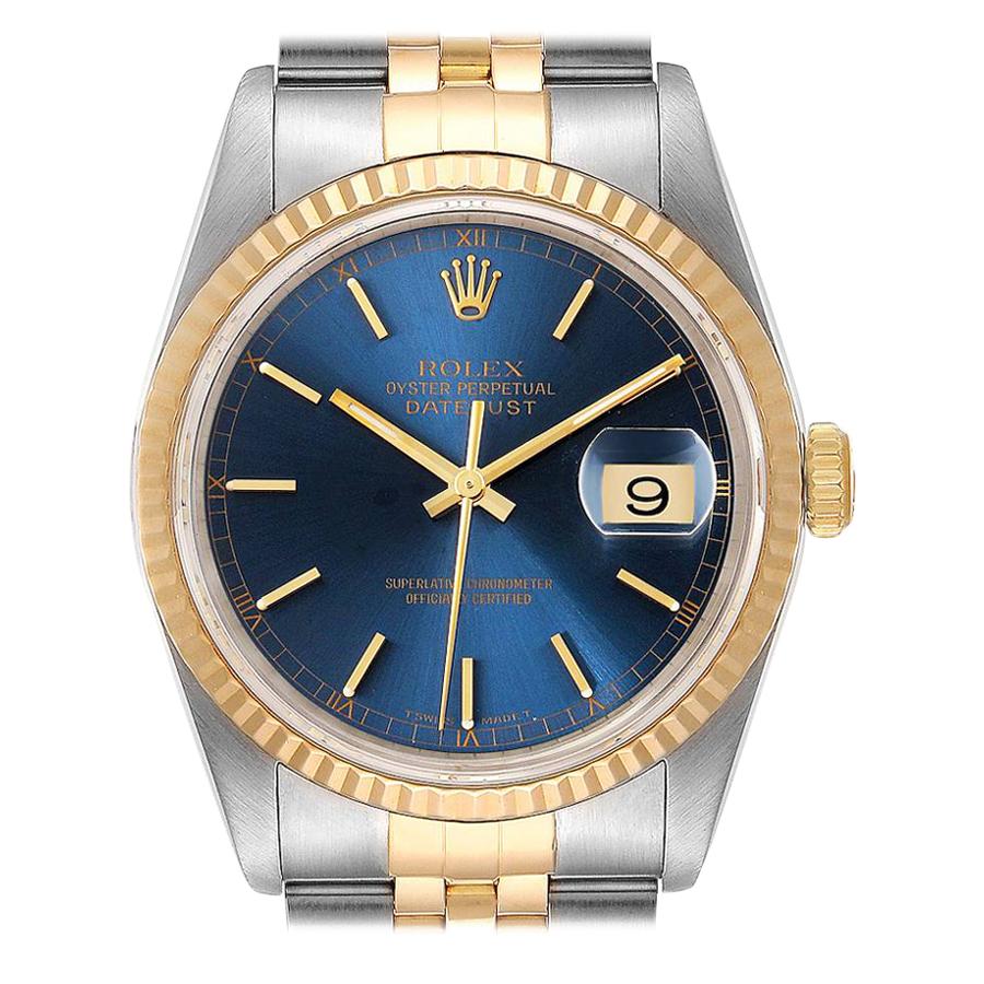 Rolex Datejust Steel Yellow Gold Blue Dial Men's Watch 16233