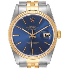 Rolex Datejust Steel Yellow Gold Blue Dial Mens Watch 16233