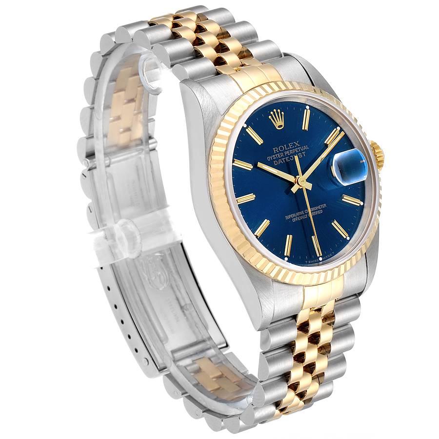 Rolex Datejust Steel Yellow Gold Blue Dial Men’s Watch 16233 Papers In Excellent Condition In Atlanta, GA