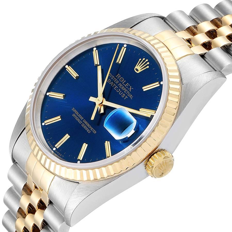 Rolex Datejust Steel Yellow Gold Blue Dial Men’s Watch 16233 Papers 1