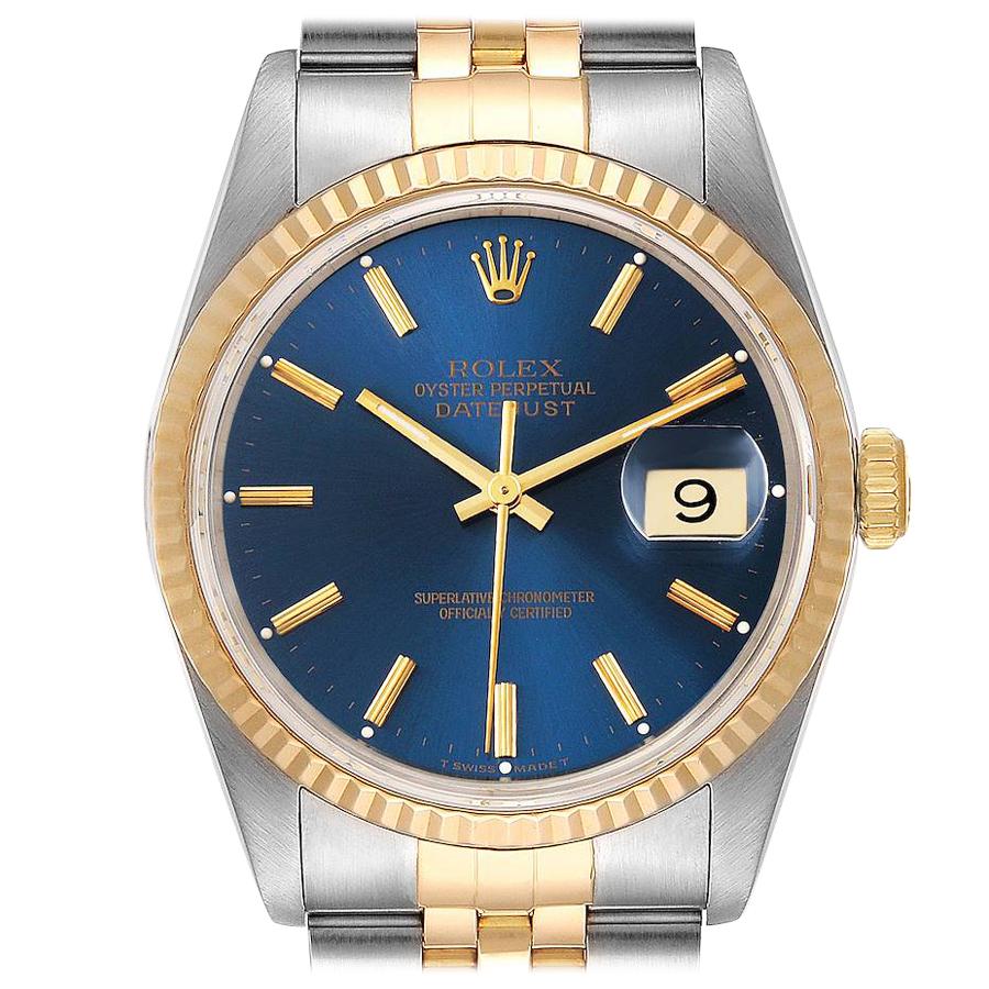 Rolex Datejust Steel Yellow Gold Blue Dial Men’s Watch 16233 Papers