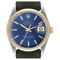 Rolex Datejust Steel Yellow Gold Blue Dial Vintage Mens Watch 1601