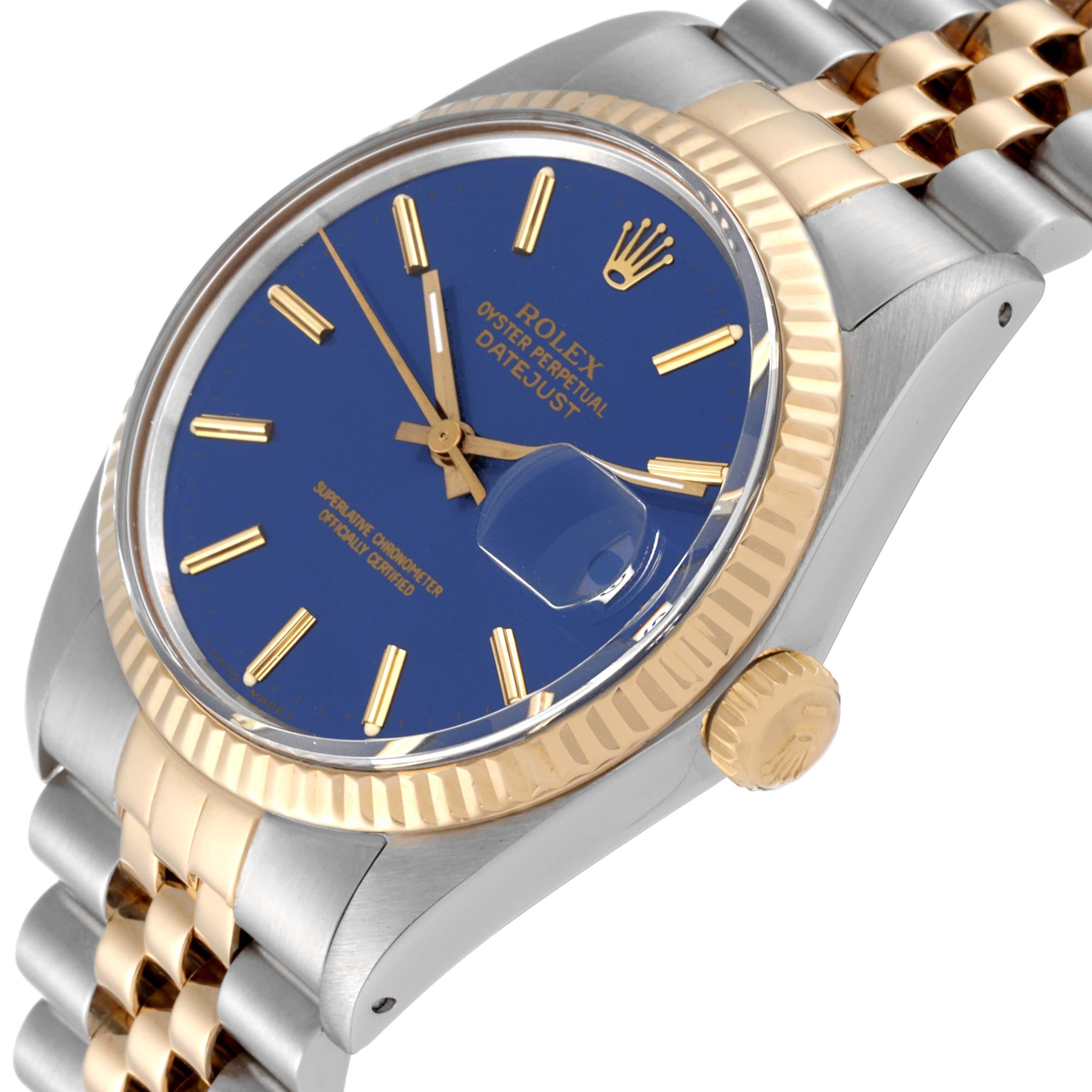 Rolex Datejust Steel Yellow Gold Blue Dial Vintage Mens Watch 16013 Box Papers 1