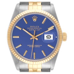 Rolex Datejust Steel Yellow Gold Blue Dial Vintage Mens Watch 16013 Box Papers
