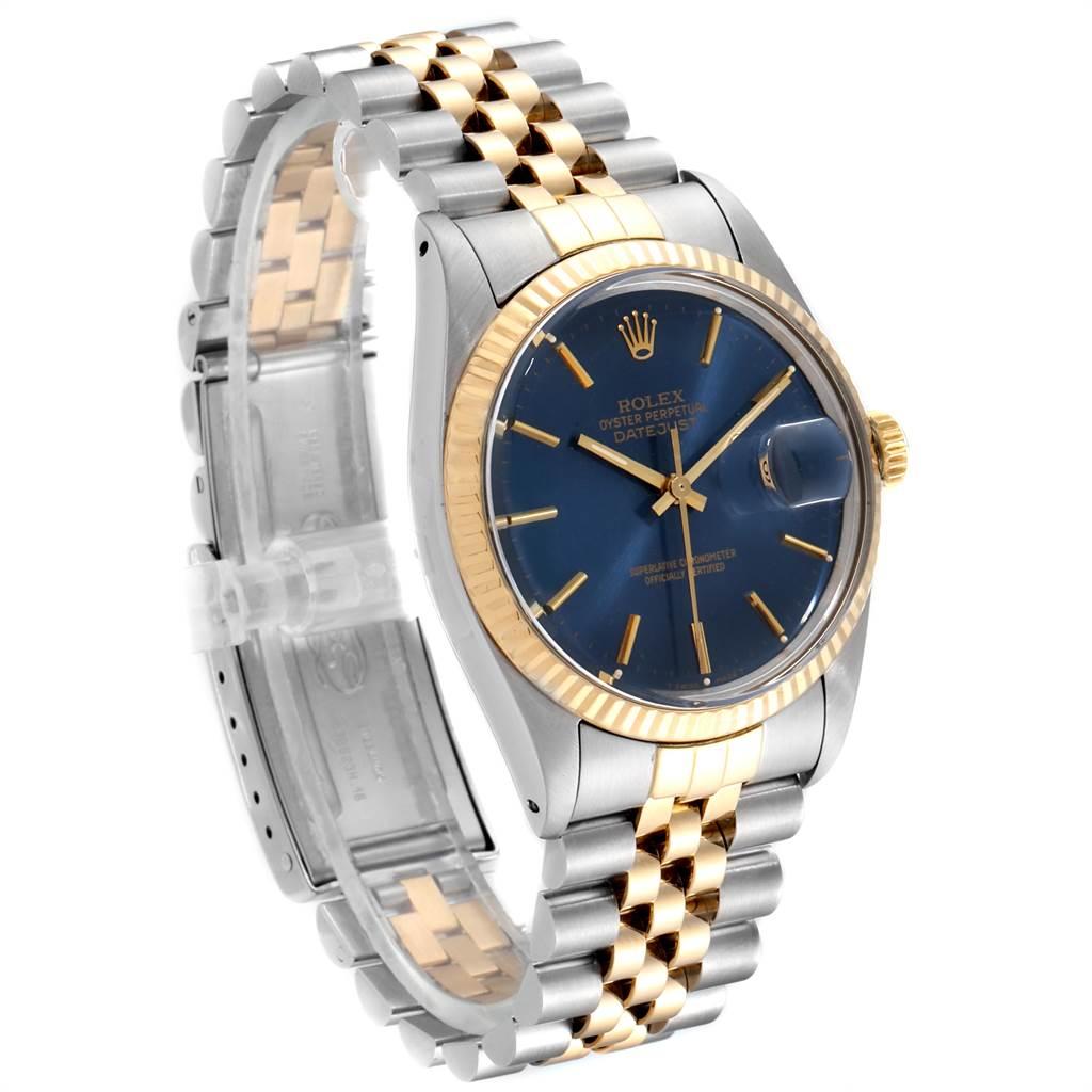 Rolex Datejust Steel Yellow Gold Blue Dial Vintage Men's Watch 16013 In Good Condition For Sale In Atlanta, GA