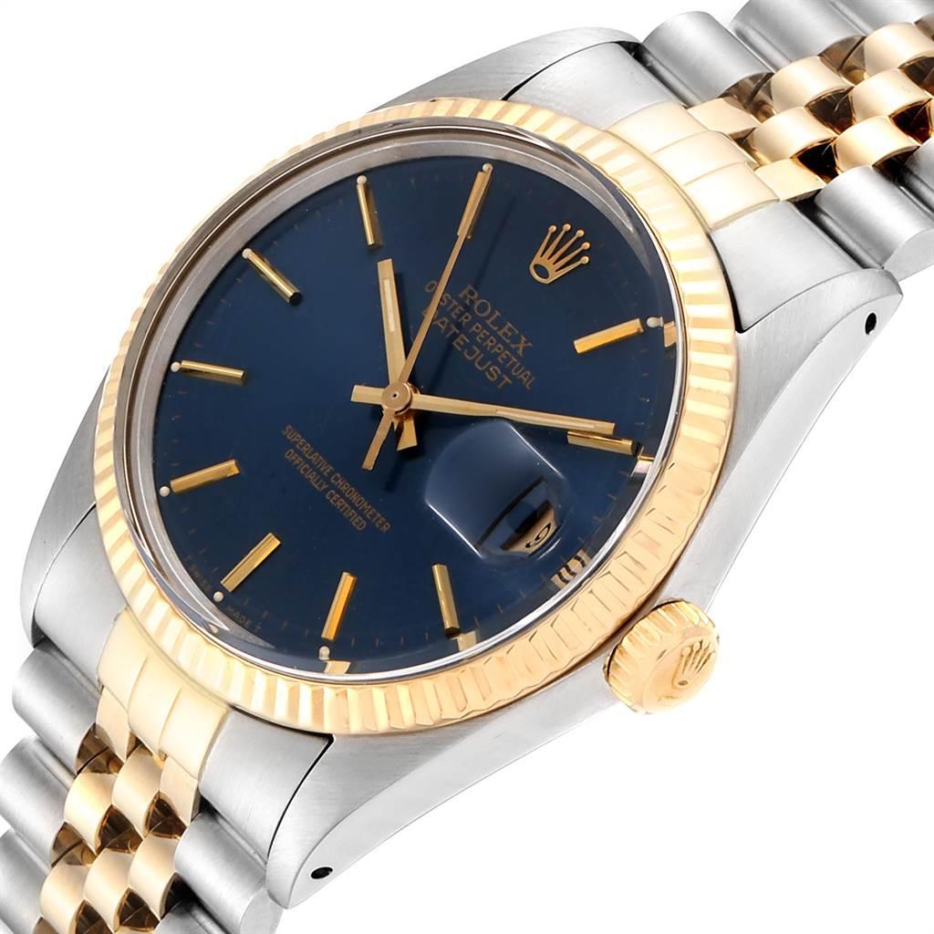 Rolex Datejust Steel Yellow Gold Blue Dial Vintage Men's Watch 16013 For Sale 2
