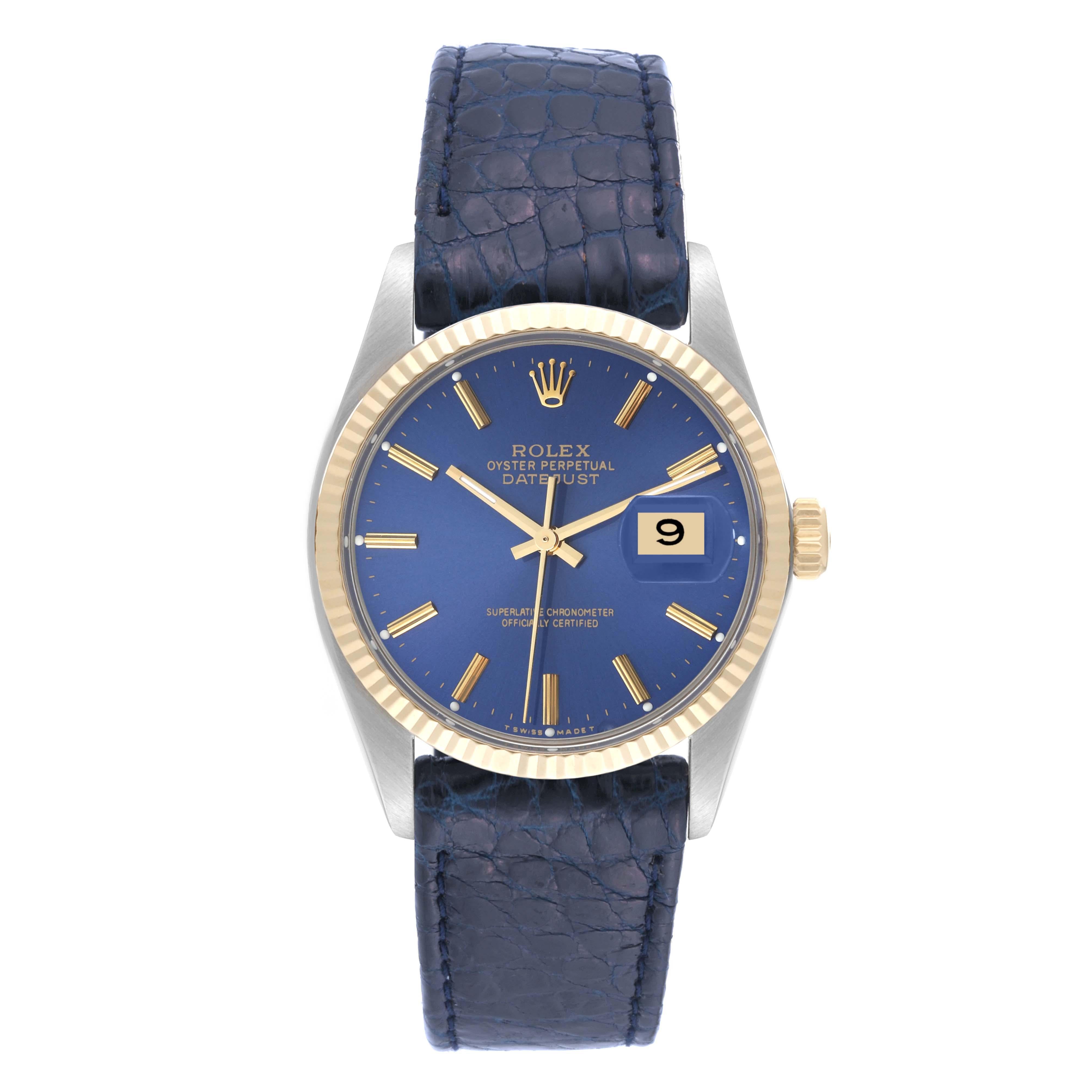 Rolex Datejust Steel Yellow Gold Blue Dial Vintage Mens Watch 16013 2