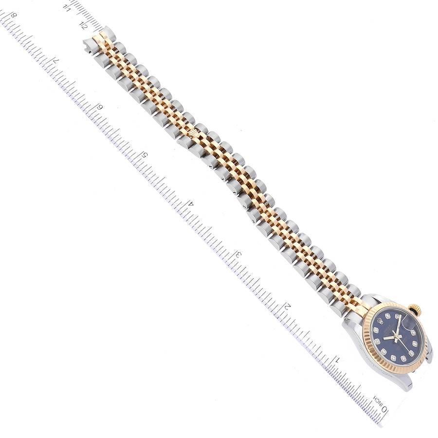 Rolex Montre Datejust en acier, or jaune et diamants bleus avec cadran, pour femmes 179173 en vente 6
