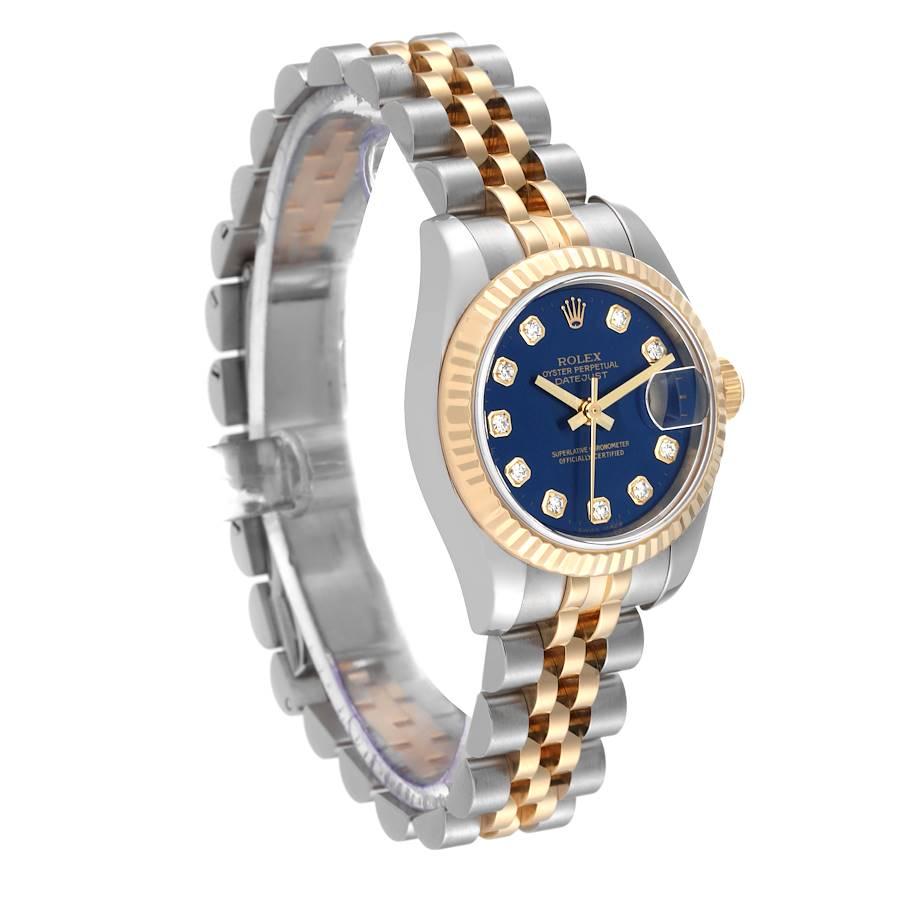 Rolex Montre Datejust en acier, or jaune et diamants bleus avec cadran, pour femmes 179173 Excellent état - En vente à Atlanta, GA