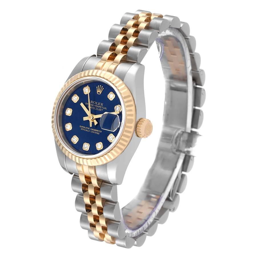 Rolex Montre Datejust en acier, or jaune et diamants bleus avec cadran, pour femmes 179173 Pour femmes en vente