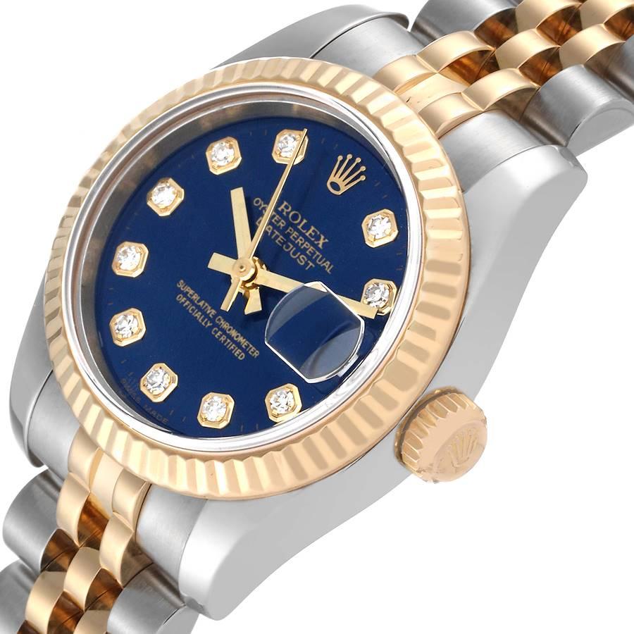 Rolex Montre Datejust en acier, or jaune et diamants bleus avec cadran, pour femmes 179173 en vente 1