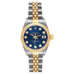 Rolex Datejust Steel Yellow Gold Blue Diamond Dial Ladies Watch 79173