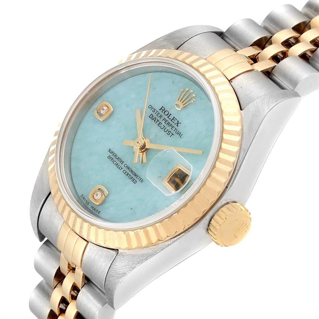 Women's Rolex Datejust Steel Yellow Gold Blue Jadeite Diamond Ladies Watch 79173