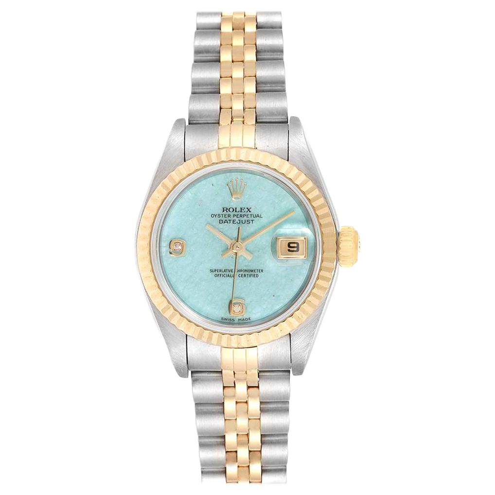 Rolex Datejust Steel Yellow Gold Blue Jadeite Diamond Ladies Watch 79173