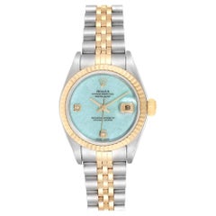 Rolex Datejust Steel Yellow Gold Blue Jadeite Diamond Ladies Watch 79173