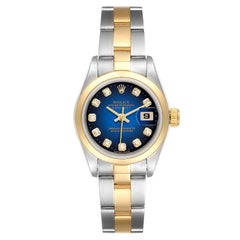 Rolex Datejust Steel Yellow Gold Blue Vignette Diamond Dial Ladies Watch 69163