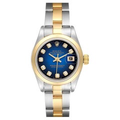 Rolex Datejust Steel Yellow Gold Blue Vignette Diamond Dial Ladies Watch 69163