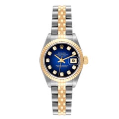 Rolex Datejust Steel Yellow Gold Blue Vignette Diamond Dial Ladies Watch 79173