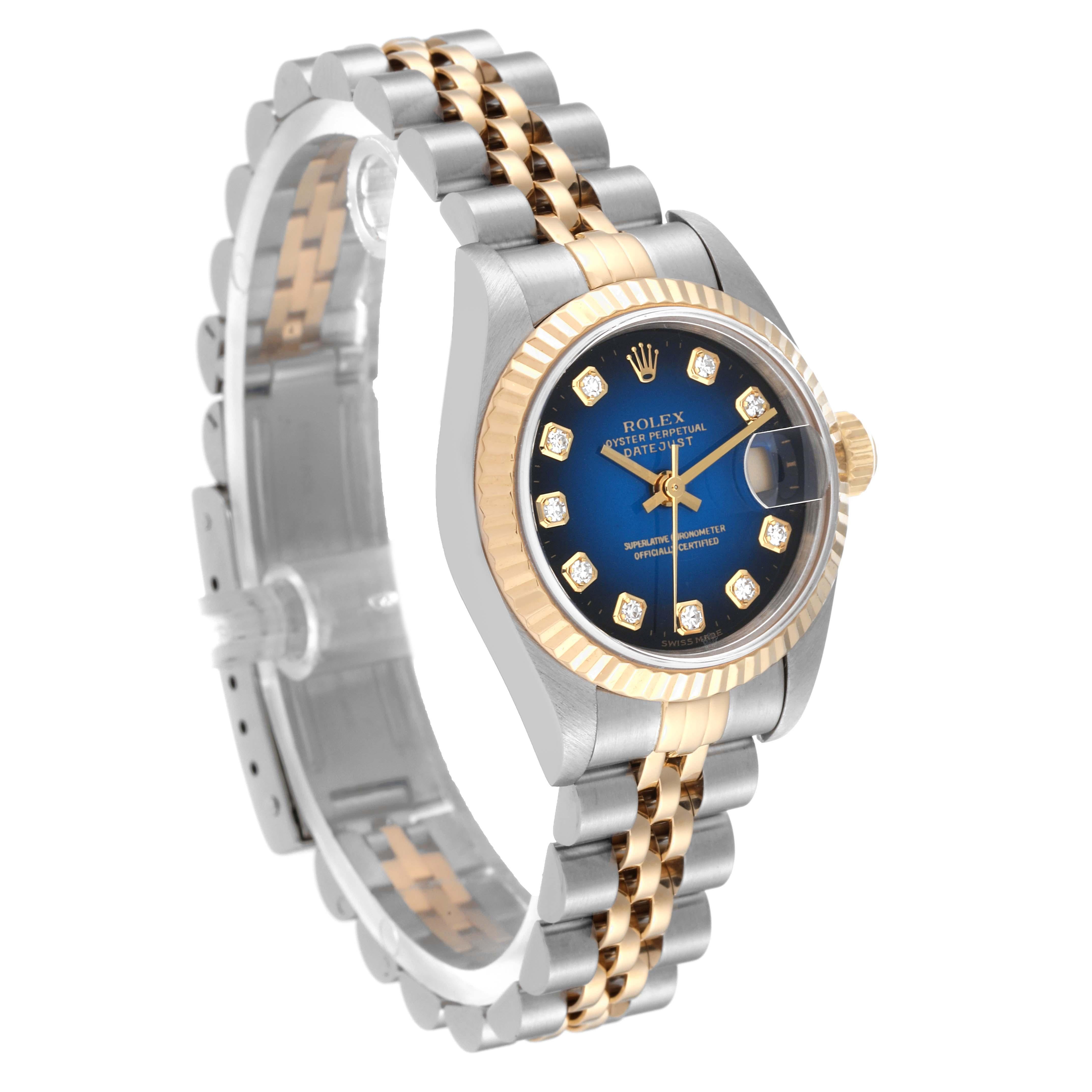 Rolex Datejust Steel Yellow Gold Blue Vignette Diamond Dial Ladies Watch 79173 In Excellent Condition In Atlanta, GA